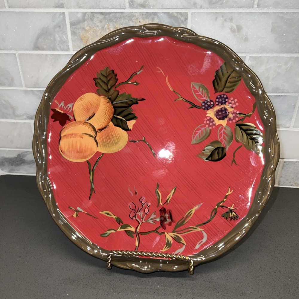 3 Tracy Porter Octavia Hill Dinner Plates Garden Floral Red Green Trim